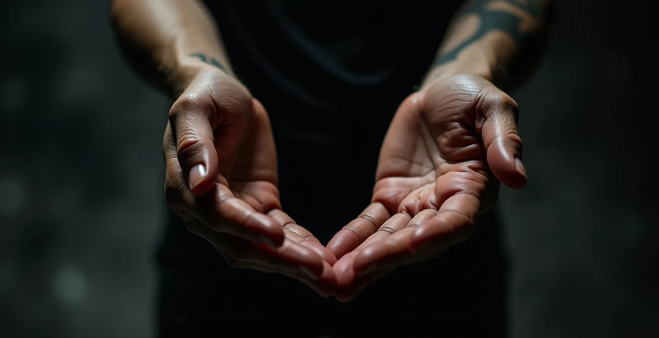 Gros plan sur les mains d'un acteur exprimant une émotion par le geste