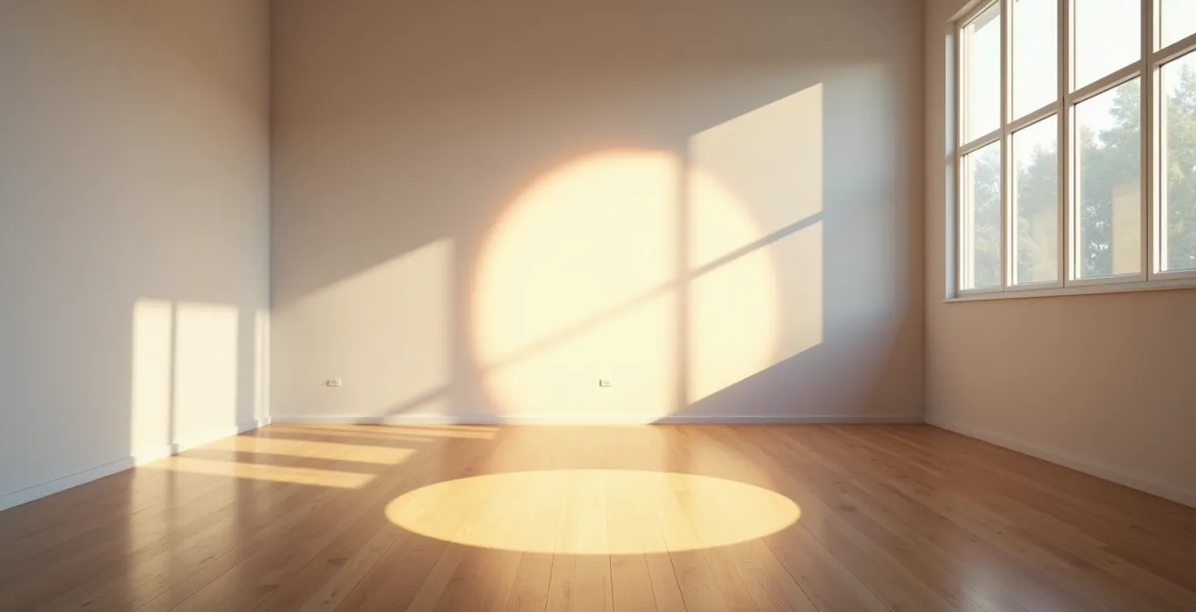 Vue large d'un espace de répétition théâtrale minimaliste et apaisant