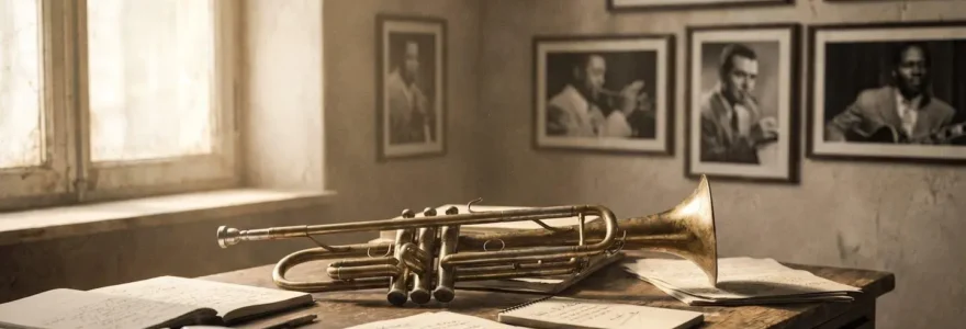 Portrait symbolique évoquant l'univers de Boris Vian, mêlant jazz, littérature et esprit subversif dans un cadre parisien des années 1950